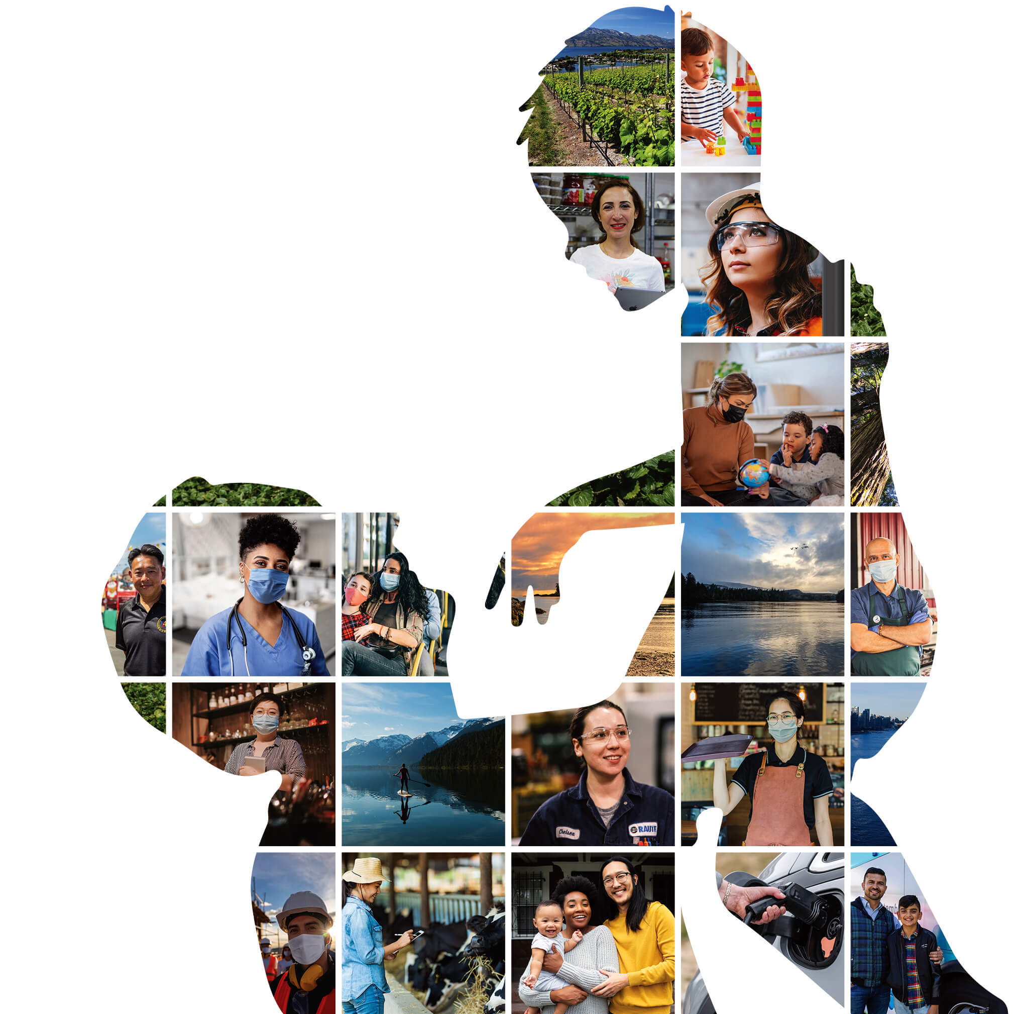 a montage of images creating a silhouette of a parent holding up a child