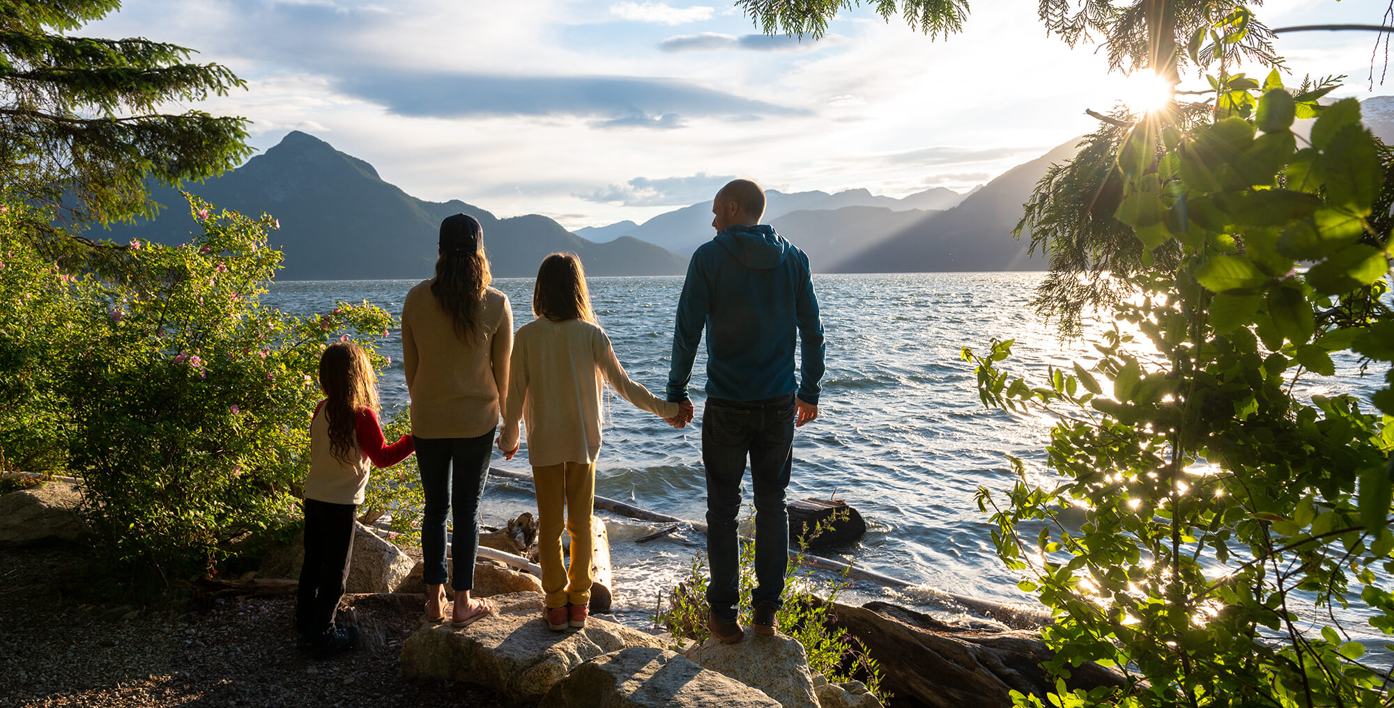 a family watching the sunset