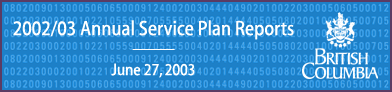 2002/03 Annual Service Plan Reports -- June 27, 2003