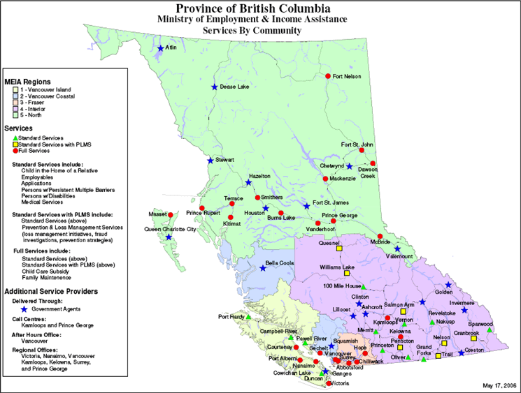 Ministry of Employment and Income Assistance Services by Community.