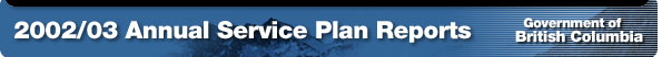2002/03 Annual Service Plan Reports -- Government of British Columbia.
